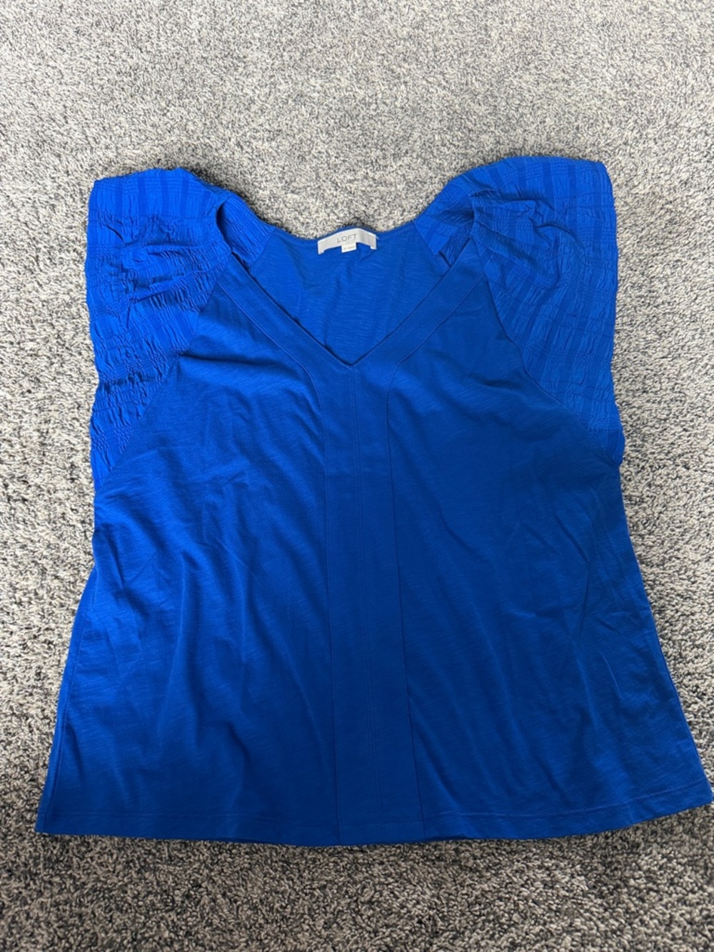 LOFT V-Neck Flutter Sleeve Top - Cobalt Blue
